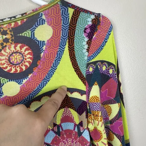 Fuzzi Shirt Womens Small Multi Color Bright Loud Kaleidoscope Print Long Sleeves Yellow