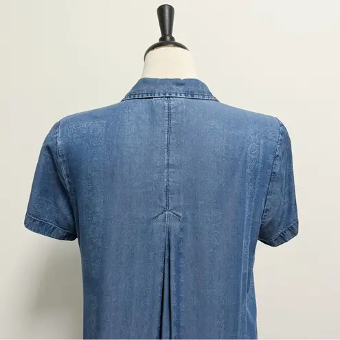 J Jill Blue Bandana Print Short Sleeve Collared V Neckline Button Up Shirt Dress Size M