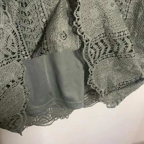 Tea N Rose ✅ green lace crochet short sleeve midi dress prairie boho modest