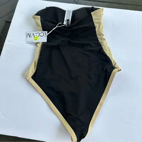VERO MODA NEW Rachel Strapless Classic black and tan one piece swim suit XS