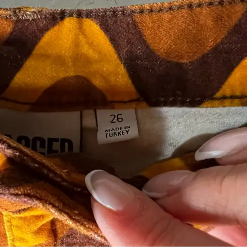 The Ragged Priest Velvet Wave Patterned Orange and Brown Flare Groovy Pants