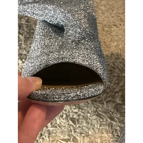 Aquazzura Eclair 105 Silver Lurex Peep Toe Stiletto Booties 36.5 Size 5.5