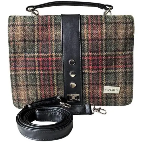 MUCROSS WEAVERS Irish Tweed Wool green & red Fiona Top Handle Crossbody Brown