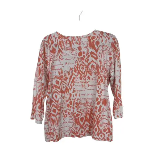 Women's Ruby Rd Top Shirt Large Blouse Orange & White Design Cotton/Spandex