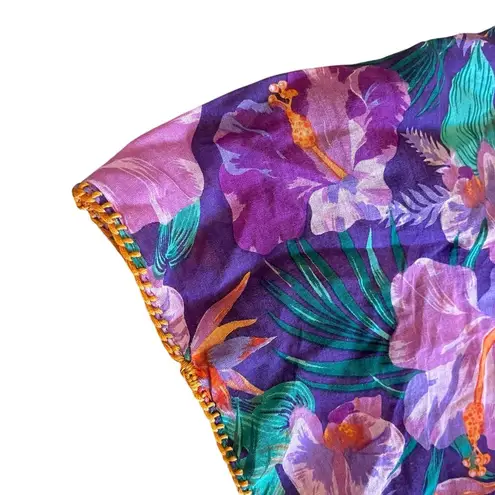 NEW Pool to Party Floral Fringe Swim COVER UP KIMONO Tropical Purple 100% Cotton Size undefined