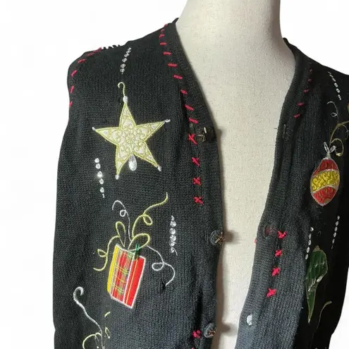 Womens Black Christmas Vest Ugly Sweater Style Ornaments Star Gifts Rhinestone Size M