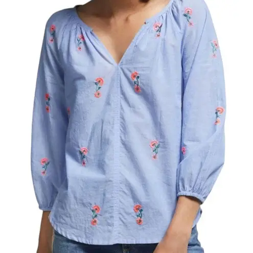 Velvet by Graham Spencer Martha neon floral embroidered blouse XS TB 4707 Blue