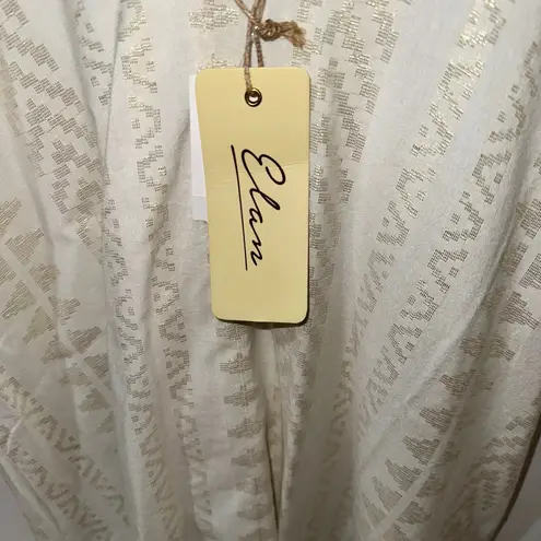 Elan Off White With Golden Pattern Pocketed Maxi Dress Small