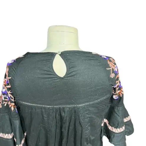 Free People  Pavlo Embroidered Smock Dress Black Purple Floral‎ Size XS