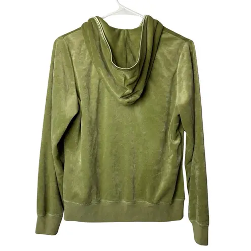 BCBG MAXAZRIA Green Velour Zip Up‎ Sweater Y2K Velvet Hoodie Sz Medium