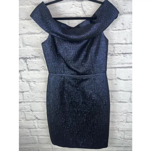 Rickie Freeman x Teri Jon Jacquard Blue Metallic Cocktail Dress Size 6 READ