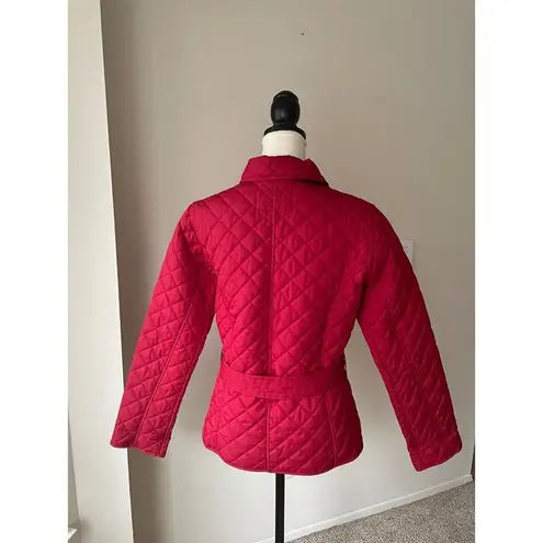 Van Heusen Red Quilted Winter Jacket With Tie Belt Size Small Cropped Stylish