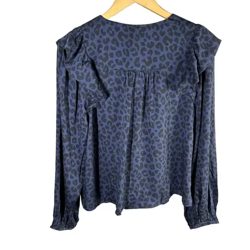 Marine layer  Rory Long Sleeve Ruffle Casual Blouse Size Large Cheetah Blue