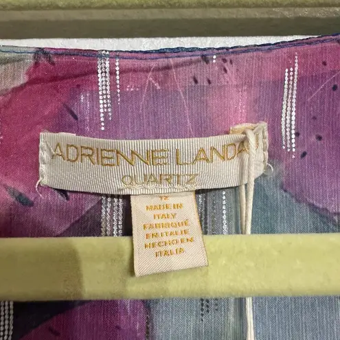 Adrienne Landau Floral Watercolor Draped High Slit Deep V Maxi Gown Sz 12 NWT Pink