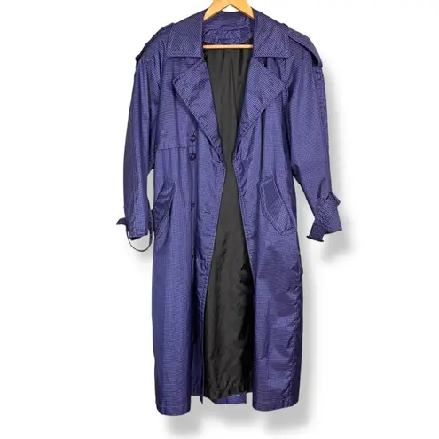 Amanda Smith Vintage Trench Coat Petite 6 Gingham Purple Black Women Jacket Belt