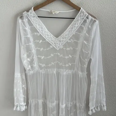 Coconut Bay White Mesh and Lace Boho Swim Beach Cover Up Dress Tunic Medium