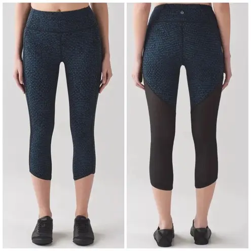 Lululemon Deep Breath Crop 21'' Leggings Alberta Lake Teal Shatter Weave Desert Blue Size 4
