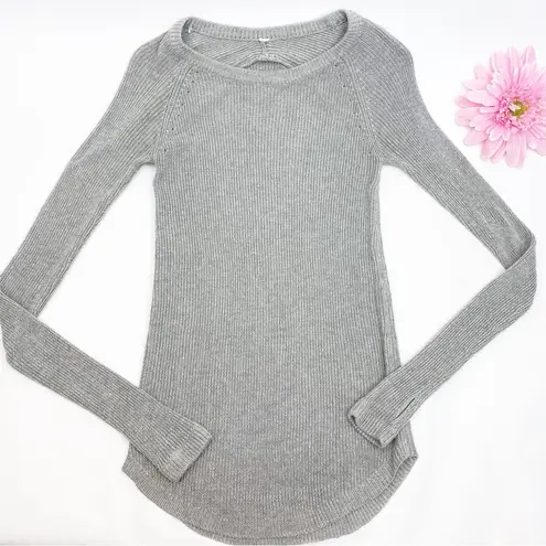 Lululemon  Cabin Yogi Long Sleeve Heathered Medium Grey Ribbed Cashmere Sweater