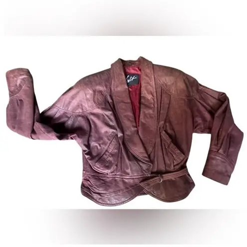 Vintage Winlit Burgundy Leather Wrap Belted Jacket – Women’s M – 80s Style Red Size M