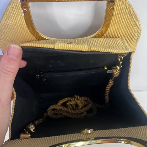 Source Unknown Hard Clutch Bag Rope Crossbody Strap Gold Metal Top Handle Retro VTG Ribbed - Image 9