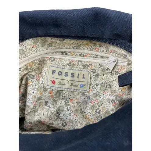 Fossil Y2K Retro Black Denim Floral Embroidered Crossbody Bag Y2K Shoulder Purse