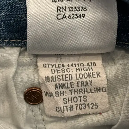 Mother High Waisted Looker Ankle Fray Thrilling Shots Distressed Cotton Size 29 Blue