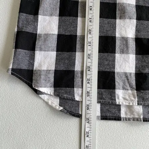 Time And Tru Black & White Buffalo Check Womens Top S Square Neck Cotton Linen