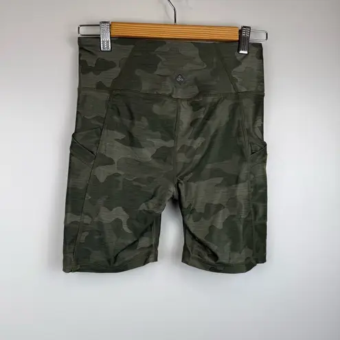 prAna Electa Shorts Women's Size Small Green Camo Print Pockets Biker Shorts