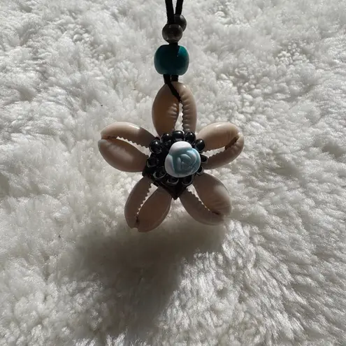 Cowrie Shell Flower Necklace Beachy Cord Pendant Boho Summer Jewelry Tan