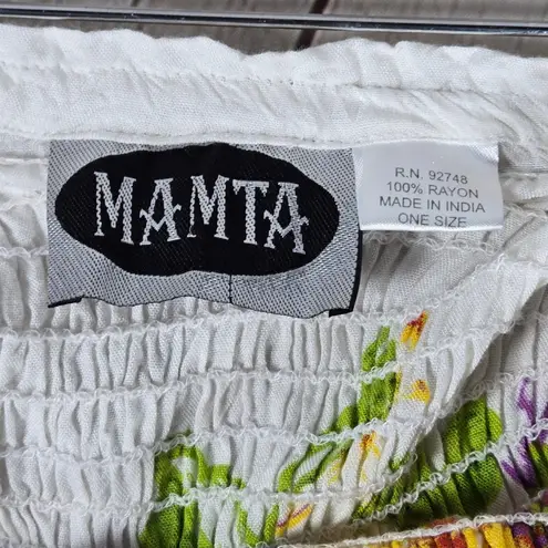 Mamta White Floral Rayon Dress Smocked Off Shoulder Sundress Women's One Size