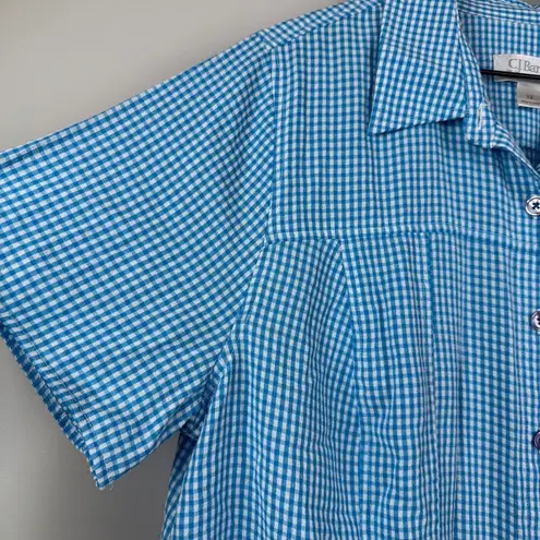 Christopher & Banks Shirt Womens 1X Blue Gingham Check Short Sleeve Button Front