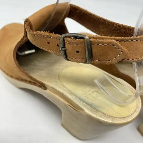 Sven Brown Nubuck Leather Wooden Halter Top High Heel Clog Sandals 36 5.5 6