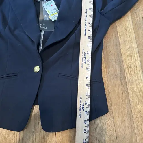 Jules & Leopold NavyCropped Blazer One Gold Crest Button, Pockets Women's Sz 6