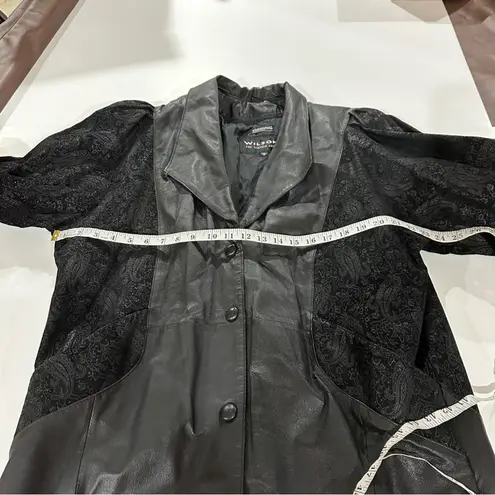 wilson's leather Vintage 80s Wilsons Black‎ Leather Paisley Print Long Sleeve Coat Size M