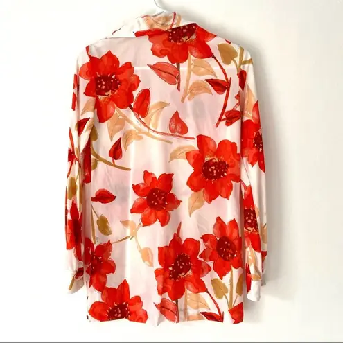 Vintage Vera Neumann 70s Disco Butterfly Collar Floral Button Down Blouse small White