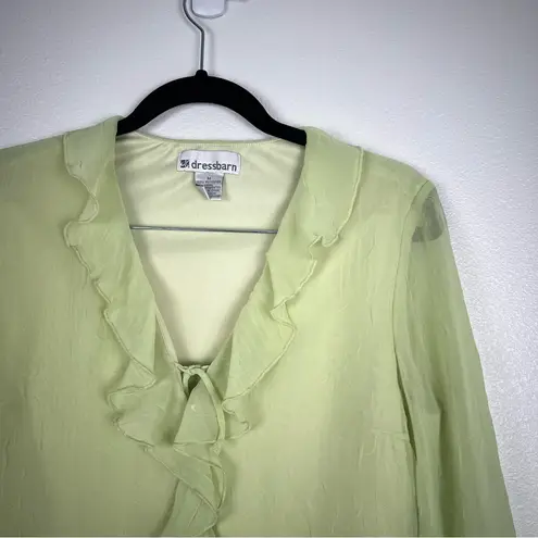 Dress Barn  V Neck Ruffle Crinkle Blouse Green Sz