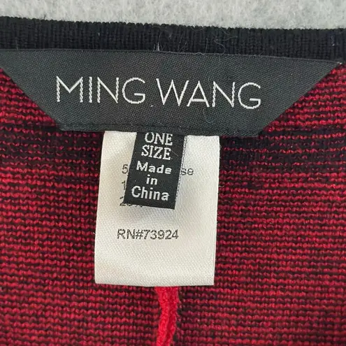Ming Wang Wrap Poncho Cape Shawl One Size Knit Open Front Classic Cozy Black Red