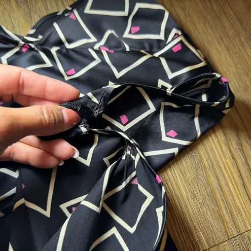 Armani Collezioni Silk Black Cream and Pink Geometric Blouse Cap Sleeve