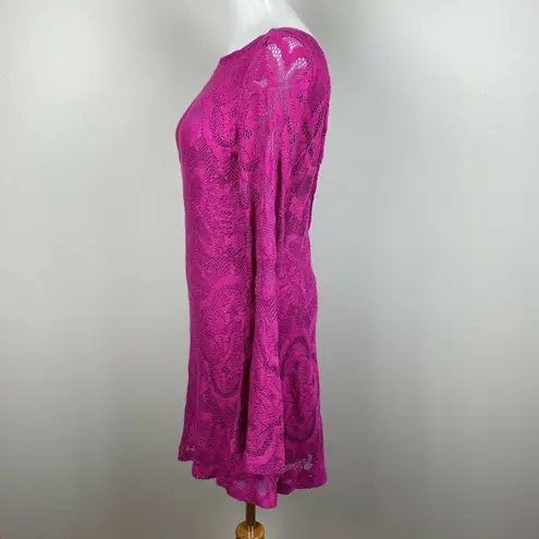 Nightcap 4 Dress Women Large Pink Lace Open Back Bell Sleeve Boho Boatneck New