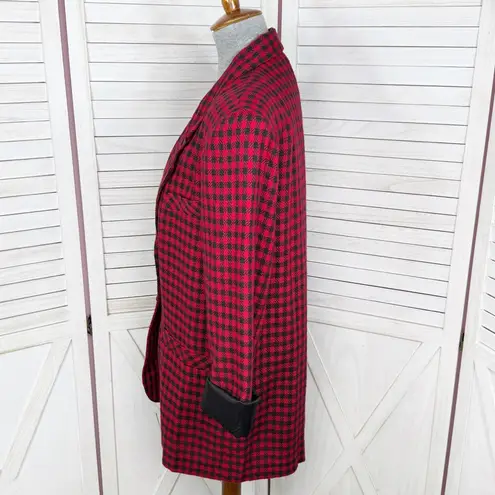 Vintage Chad Stevens Buffalo Check Long Boyfriend Blazer Red Black 12