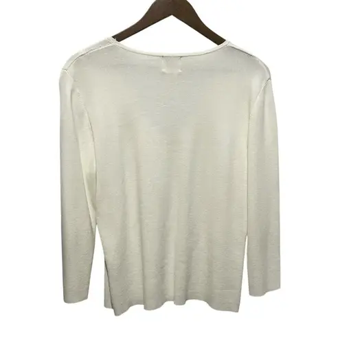 Ruby Rd Women Cardigan Sweater Ivory Embroidered Beaded Cottagecore Boho Classic Size L