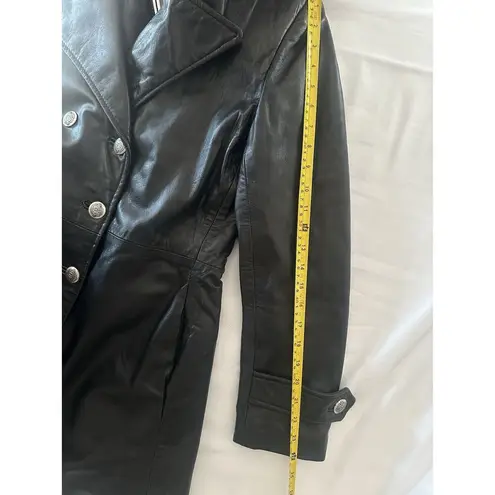 Marvin Richards J. Percy For Genuine Black Leather Coat Double Breasted Small