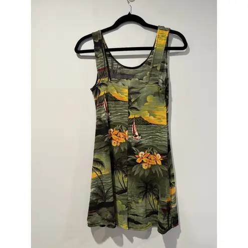 Vintage Hawaiian Tropical Dress Womens XS/S Stretch Beach Sunset Sleeveless
