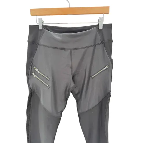 NWT Gottex Studio Black Faux Leather Mesh Paneled Zip Detail Capri Leggings L/G Size undefined