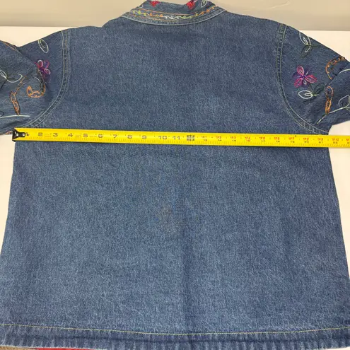 Jane Ashley Jean Jacket Floral Embroidered Denim Blue Women Size S Vintage 90s