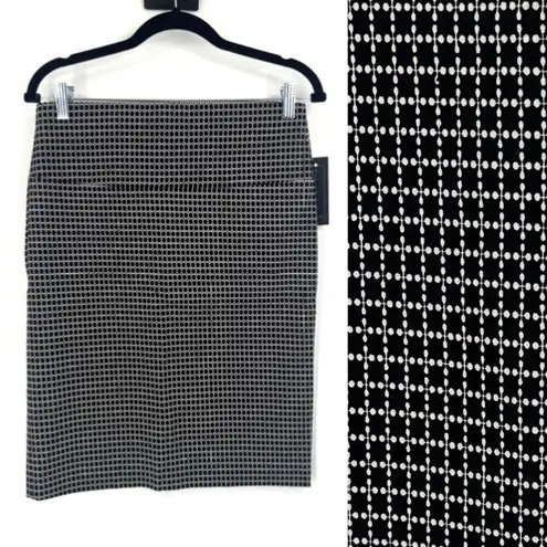 NWT Ashley Blue Stretch Pencil Skirt Black & White Geometric Dot Large Petite