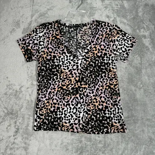 Veronica Beard Shirt Womens XS Pink Black Leopard Cheetah T Shirt Tee Casual