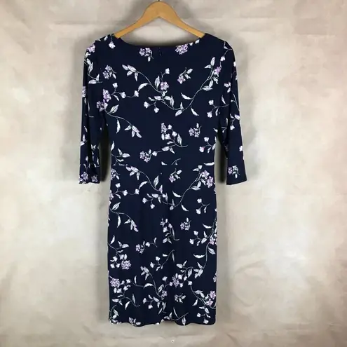 Ralph Lauren LAUREN  Navy Floral Ruched Jersey Dress NEW Size 6