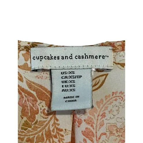 Cupcakes and Cashmere Blouse Women's XS V Neck Sleeveless Orange Floral Top NEW