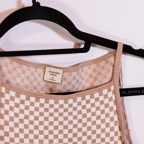 Abercrombie & Fitch Beige Ivory Racer Gingham Check Square Neck Sweater Dress XS
